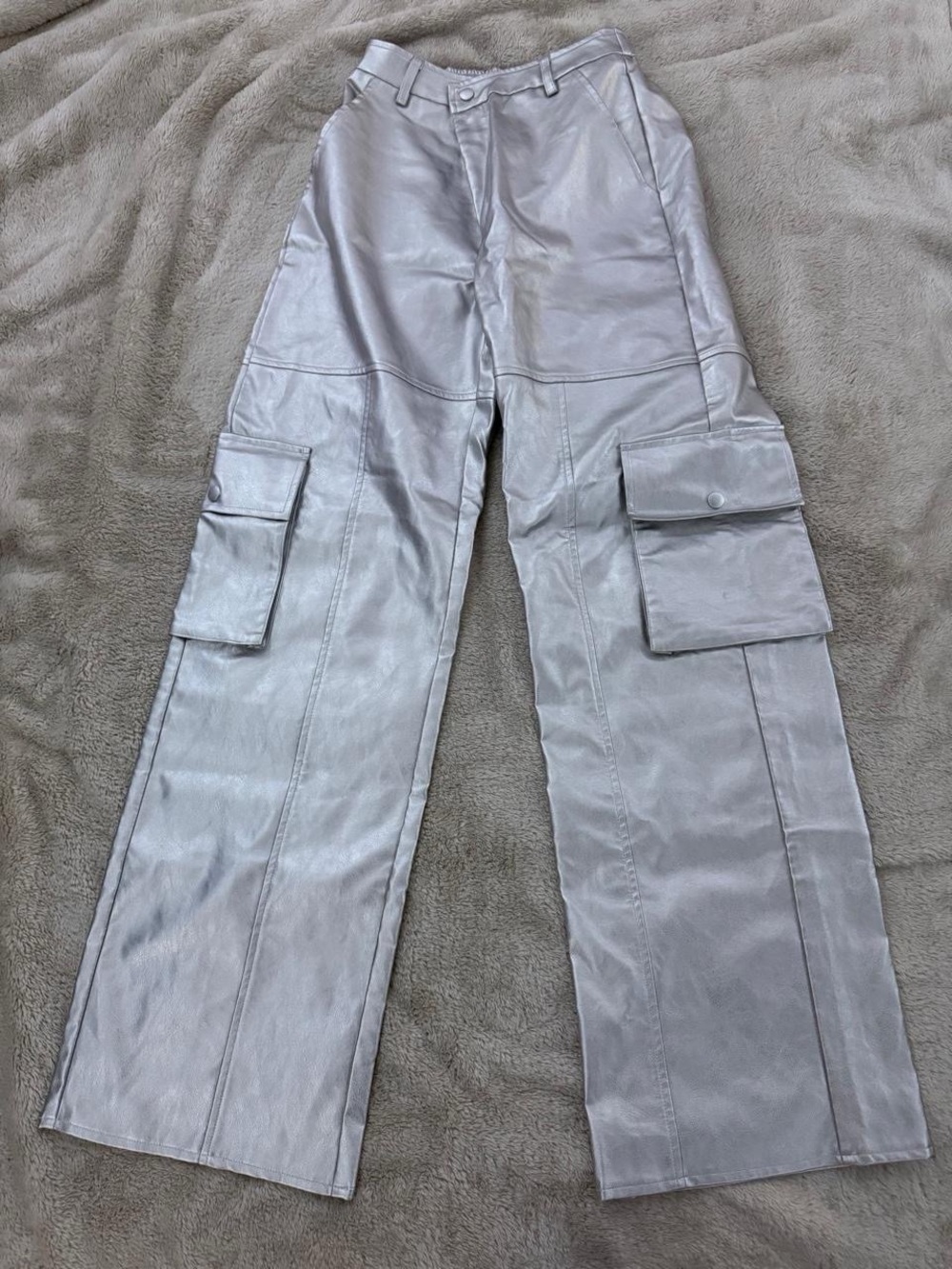 Blue Blush Metallic Silver Cargo Pants with Utility Pockets